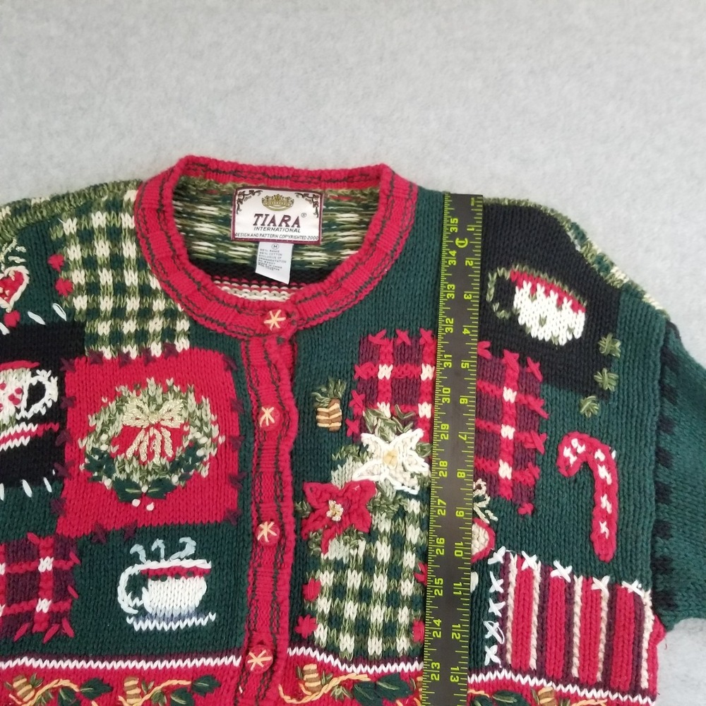 VTG Tiara International Christmas Sweater Womens M Heavy Embroidered Cardigan - Picture 6 of 9